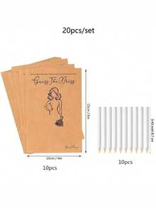 20pcs Wedding Party Game Props (10pcs Cards + 10pcs Pens) For Guessing The Bride's Wedding Dress, DIY Party And Gathering Activity Props, Props For Guessing And Painting The Bride's Wedding Veil, Wedding Party Favors - View 10