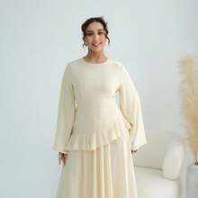 1Pcs Women's New Pure And Alluring High-End Round Neck Slim Fit Long Sleeve Dress - 淡黃色 - 查看 5