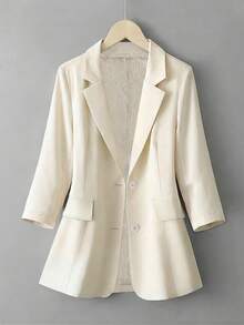 Women's Casual Commuter Lace Lining Design Single-Breasted Fitted Adjustable Rolled Sleeve 3/4 Sleeve Blazer - Apricot - View 3
