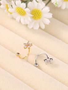 4 chiếc/1 chiếc Khuyên mũi hình bướm, sao, hoa và nơ đính đá CZ, khuyên mũi hở màu vàng, trọng lượng 20G, đầu bi xoay, trang sức xỏ lỗ mũi cho nữ - Vòng mũi - Xem 4