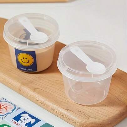 10/20个装可重复使用塑料杯，带盖和勺子 - 防漏，适用于蛋糕、布丁、甜点、冷热饮 - 非常适合节日、外卖和户外活动