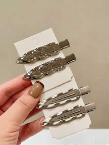 2PCS Silver Metallic Surfboard Textured Duckbill Clip Personalized Fashion Hair Clip - Silver - View 3