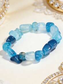 YAUKIA 1件天然玛瑙不规则龙纹手链，宁静祥和，具有疗愈功效，男女皆宜，弹力材质，适合日常佩戴 - 彩色 - 查看 2