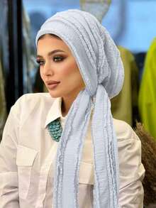 1 pièce Foulard plissé élégant avec longue queue à nouer, style européen et américain. Polyvalent pour un port quotidien avec abaya pour femmes - Multicolore - Voir 20