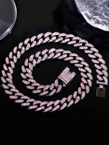 13毫米菱形紫色爪镶链，两排镶钻说唱歌手项链手链，男女皆宜，颈链饰品 - 男士項鍊手鍊 - 查看 2