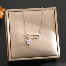 1件装奢华锆石心形吊坠项链，独特设计，精致钛钢颈链，适合日常佩戴 - 彩色 - 查看 7