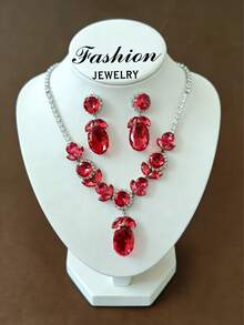 “绯红花园”锆石首饰套装，奢华复古红/绿锆石项链和耳环，适合搭配晚礼服 - 彩色 - 查看 7