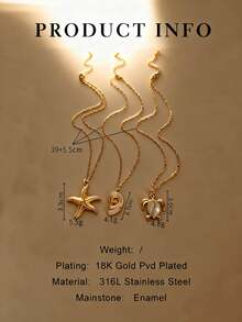 Znice 2026 New 18K Gold Plated Stainless Steel Ocean Series Starfish, Turtle, Shell Enamel Pendant Necklace, Suitable For Layering, Single Wear, Beach Vacation, Mother's Day Gift, Valentine's Day Gift, Durable Jewelry, Waterproof And Fade-Resistant - Gold - View 6