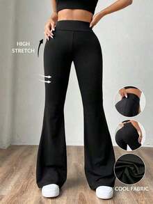 Women's Slim-Fit, Flared Pants In Black Knit Fabric, Elegant And Versatile. - 黑色 - 查看 3