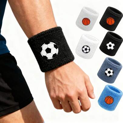 15条装运动腕带，印有足球和篮球图案，透气、弹性好、舒适，男女通用，适合健身、户外活动和徒步旅行，吸汗，是足球迷的理想礼物。