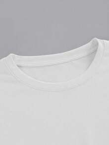 Women's Logo T-Shirt, Summer Clothing, Fashionable Short Sleeve Office Casual T-Shirt, 200g Cotton, Character Print, Loose Fit, White Top, Y2K - White - View 3