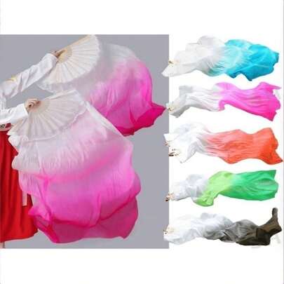 1 chiếc quạt cầm tay dài, nhẹ, màu ombre, mỏng như cánh ve sầu, làm bằng lụa giả, dài 120cm/47.24in, quạt biểu diễn múa, quạt lụa nhân tạo, quạt tập luyện biểu diễn kiểu Trung Quốc, quạt múa vuông, thích hợp làm đạo cụ biểu diễn cá nhân và nhóm trên sân khấu, quạt múa bụng.