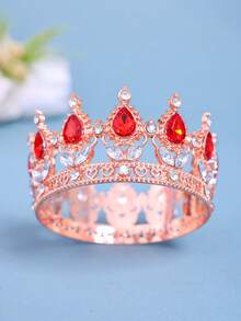 Elegant Gold-Tone Royal Style Sapphire-Look Crystal Crown - Suitable For Attending Balls - Multicolor - View 30