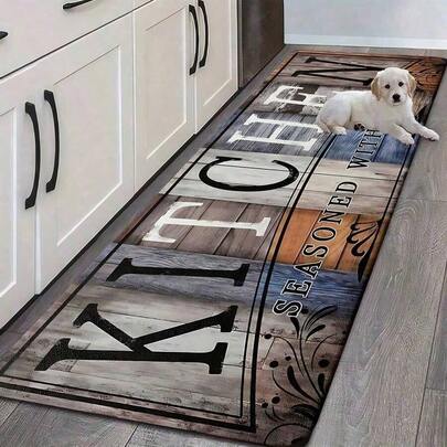 1pc Classic Dark-Colored Dirt-Resistant Versatile Wood Grain Printed Doormat, High-Rebound Memory Foam, Water-Absorbent & Anti-Slip, Suitable For Kitchen, Bathroom, Hallway, Entryway, Dining Room And Other Household Decorative Areas - Flannel Floor Mats, Living Room Rugs, Bedroom Rugs, Cozy Rugs, Soft On Feet, Washable Rugs, Shag Rugs, Home Decor Rugs, Adds Warmth, Stylish Rugs, Valentine's Day Decor, Valentines Decor - Welcome Mats, Entrance Mats, Front Door Mat, Absorbent Mats, Keeps Dirt Out, Outdoor Doormats, Cute Doormats, Easy Clean Mats, Kitchen Mats For Floor, Kitchen Rugs, Kitchen Deccor