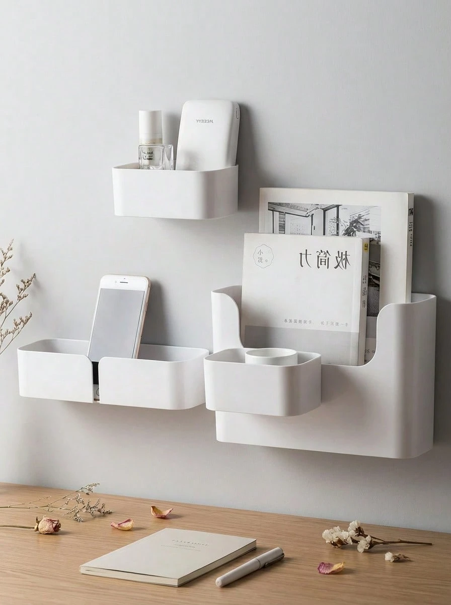 1pc No-Drill Wall-Mounted Storage Rack, Multifunctional Cosmetic And Sundries Organizer,For Back To School - Multicolor - View 1