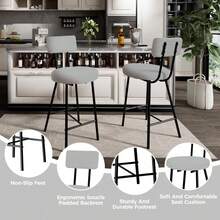 Tabernos de bar Conjunto 2 silla de bar altura del contador de bucle con asiento redondo, modernos tabernos de bar tapizados con patas de metal espalda y reposapiés, Tabernos para la isla de cocina, contador, cafeterías. - Gris - Ver 5