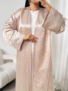 Women's Geometric Pattern Long Sleeve Loose Arabic Abaya - Apricot - View 3