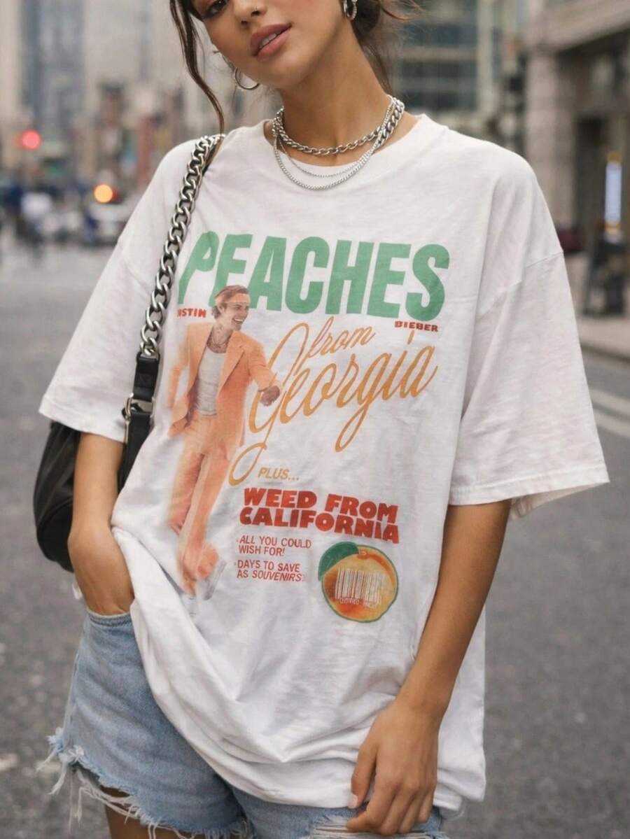 Justin Biebe Peaches From Georgia  Tour Graphic Tee Size - trắng - Xem 1