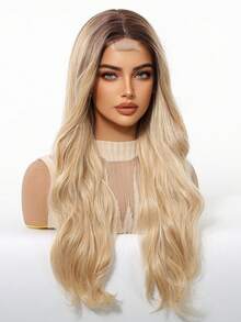 Tóc nối thẳng dài 26 inch, kiểu chữ U, không đường nối, chất liệu tổng hợp, tóc giả màu vàng ombre tự nhiên rẽ ngôi giữa dành cho nữ, tóc giả ombre vàng, quà tặng cho bé gái, quà tốt nghiệp mùa hè, quà tặng sẵn sàng sử dụng, quà tặng Halloween & Giáng sinh. - Tóc vàng ombre - Xem 4