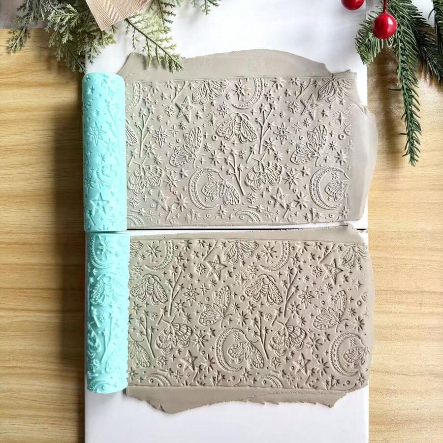 Mysterious Star Moon Moth Texture Rolling Mold, Soft Clay Jewelry Print Texture, Retro Dreamy Crescent Butterfly Texture, Ceramic Handcraft Texture Mold, Suitable For Soft Clay Earrings, Pendants And Jewelry Making Kits - Multicolor - View 1