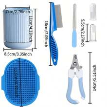 宠物狗狗美容套装，包含宠物指甲钳和指甲锉、宠物泡脚杯、洗澡刷、宠物脱毛刷、清洁刷 - 查看 4