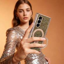VIETAO Sequins,Diamond Fashion High Quality Blingbling Sparkling Electroplated Hidden Circular Bracket Mobile Phone Case Compatible With Samsung Galaxy Z Fold 7 6 Hinged Full-Cover Protection Phone Cover With Tempered Glass Screen Protector - Gold - View 10