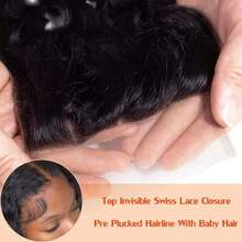 4*4 面部闭合深波浪批发前蕾丝假发块巴西原生雷米透明蕾丝 - Natural Black - 查看 5