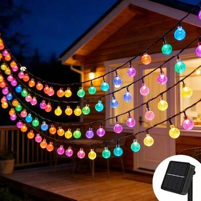 100 LED Solar Crystal Ball String Lights With 8 Lighting Modes - Warm Yellow Glow For Halloween, Christmas, Garden, Yard & Party Decorations, IP44 Solar-Powered Outdoor Decor, 20/50LED Options, Intelligent Light Strip, Perfect For Bar Tent & Camping Setup, Garden Lights Decorative Lights Solar Lights, Lights For Decoration