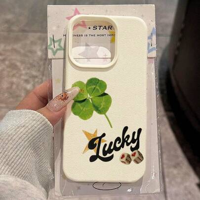 1 carcasă de telefon din material TPU, cu model de trifoi cu patru foi, zaruri, talisman norocos, compatibilă cu 17 Pro Max/17/16 Pro Max/15/13/12/11, S20 FE/A15/S24/A55, Note 11/Note 12/Note 13 Pro, carcasă de telefon moale, cu acoperire completă, anti-cădere