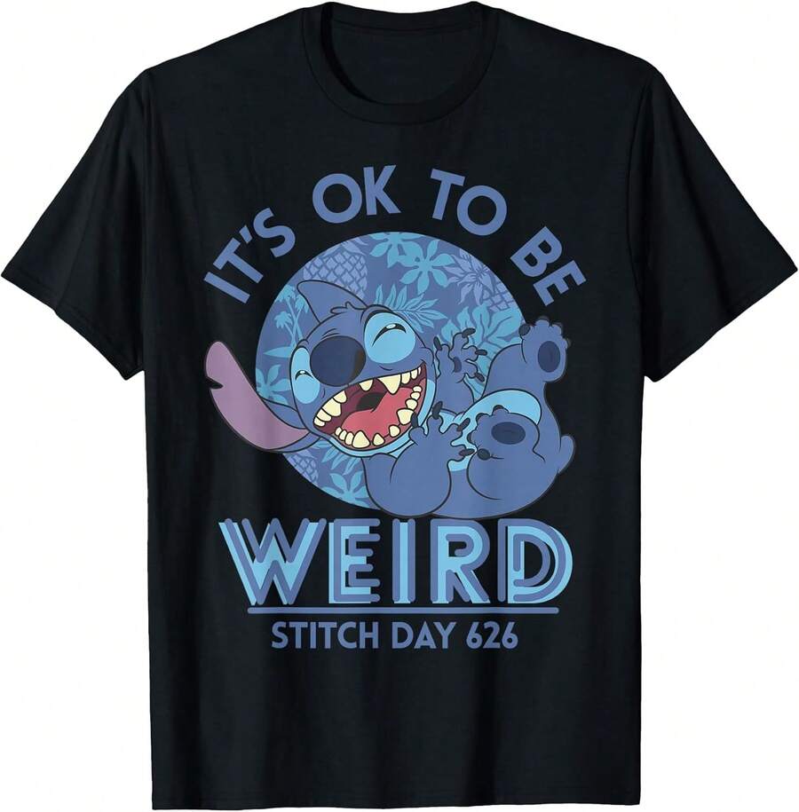 LILOS & STITCHS 626 Stitch Day It's OK To Be Weird Short Sleeve T-Shirt Men Clothes,Tops For Women,Women Tops,Girls Clothes,Boys Clothes,Boys Tshirt,Tops For Girls,Summer Clothes,Funny T Shirts,Graphic Tee,Gym T Shirt,Tops For Going Out,Summer Holiday Outfits - Black - View 1