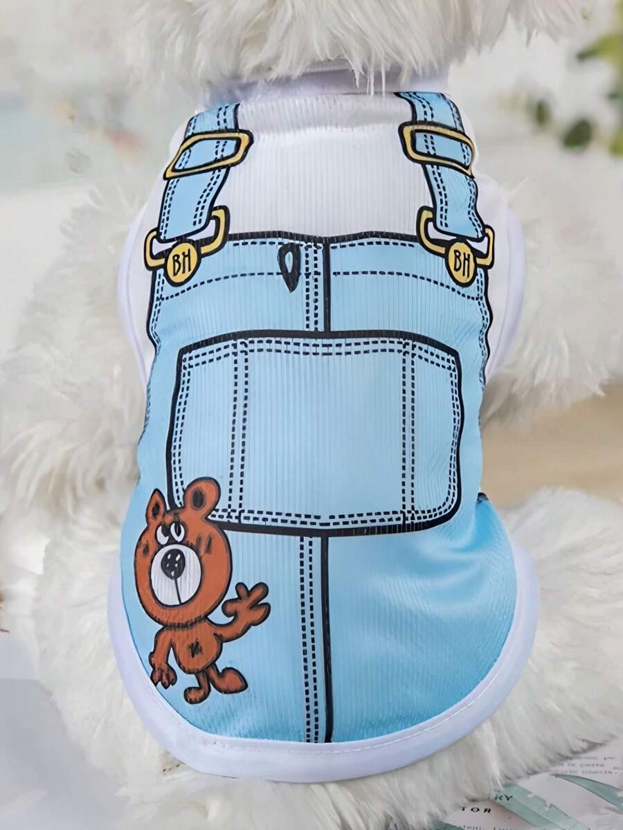 1pc Pet Summer Printed Sleeveless Vest, Lightweight - Multicolor - View 1