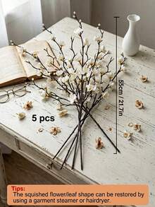 人造白梅花，21.7 英寸，甜美如春的长茎塑料花，配有花瓶，适合家居装饰、婚礼餐桌中心装饰、客厅装饰、酒店、办公室、婚礼、派对和花园装饰。 - 白色 - 查看 11