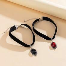 1 Red Gemstone Hip Hop  Punk Faux Ruby Pendant Necklace Set With Black And Red Gemstones - Red - View 4