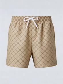 Playful Branded Shorts With Multicolor Monogram & Contrast Details - Camel - View 1