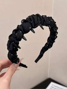 Romantic Starry Satin Wrapped Comb Headband, Minimalist Fashionable Fluffy Crown Top Head Band - Multicolor - View 1