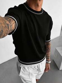 男士休闲短袖T恤，日常穿着，休闲通勤皆宜。 - 黑色 - 查看 2