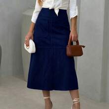 WOMEN'S SUEDE SKIRT WITH ZIPPER AND POCKET. STYLE AND ELEGANCE. - 藍色 - 查看 1