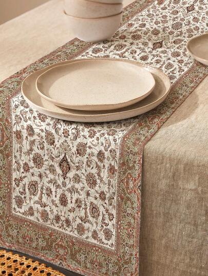 Caminho de mesa de linho com estampa floral vintage (1 peça), ideal para feriados, festas, aniversários, jantares, decoração de cozinha e sala de jantar, capa para armário de sapatos, decoração e têxtil para todas as estações.