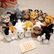 26厘米/10.23英寸卧姿猫毛绒玩具，柔软蓬松，金丝虎斑/暹罗/三花猫款式，逼真猫咪毛绒玩具，生日和节日礼物，男孩女孩收藏玩具，万圣节和圣诞节礼物，儿童节礼物 - 彩色 - 查看 5