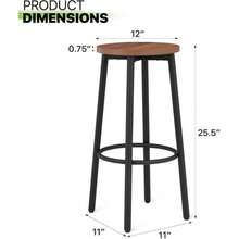 Counter Height Bar Stools Set Of 2, 25.5" Industrial Bar Stools, Round Bar Chairs With Sturdy Metal Frame For Kitchen Island, Dining Room, Rustic Brown - 棕色 - 查看 3