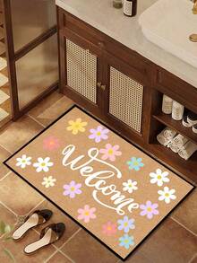1pc Colorful Floral Welcome Pattern Doormat, Farmhouse Style Machine Washable Polyester Mat, Suitable For Living Room, Kitchen, Bedroom, Entryway, Home Decor, Room Decor, All Season - Mustard Yellow - View 8