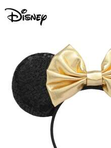 Disney 1pc Black Sequin + Gold Shiny Headband, Black Sequin + Gold Shiny Headband - Holiday Party Headpiece, Headwear, Fun Photo Prop, Amusement Park Accessory, Suitable For Birthday Party And Easter Event, With Cute Bow Cartoon Hair Clip, Princess Costume Accessory Hair Band Hair Hoop Hairband - Multicolor - View 2