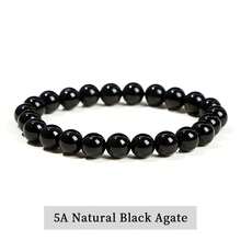 黑色天然石圆珠手链，波西米亚风，灵气疗愈弹力饰品，日常佩戴，热门款 - 黑色 - 查看 21