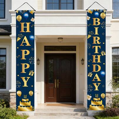 Pancarta de entrada de 180cm x 30cm con patrón de globos dorados y pasteles para cumpleaños, fondo fotográfico de feliz cumpleaños para interiores y exteriores, suministros para fiesta de cumpleaños.