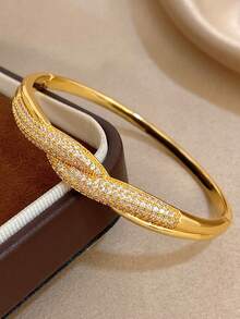 Set/1Pc Anti-Fading Luxury Elegant Pave Twisted Knot Bangle Bracelet Ring Set For Women,For Daily Party Birthday Valentine's Day, Boho/Wedding - Multicolor - View 9