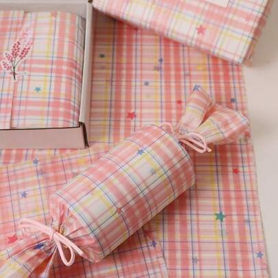 10 Sheets Pink Grid-Patterned Gift Wrapping Tissue Paper, Spring Floral Style, 50*35 Cm Gift Wrap, Suitable For Weddings, Easter Gifts, Crafts, Birthday Gift Wrapping, Gift Bag Fillers, And Party Favors