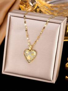 Conjunto de collar y aretes con colgante en forma de estrella geométrica, de diseño elegante, minimalista y creativo, adecuado para viajes y uso diario (empaquetado en bolsa de OPP) - dorado - Ver 3