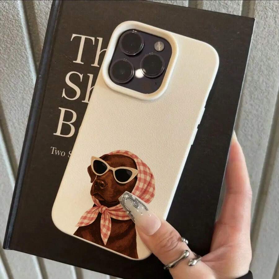 1 pieza Funda de teléfono de material TPU con estampado de perro con gafas de moda, cuadrada, compatible con iPhone 17 Pro Max/17/16 Pro Max/15/13/12/11, S20 FE/A15/S24/A55, Note 11/Note 12/Note 13 Pro, cobertura completa, protección suave anti-caídas - Blanco - Ver 1