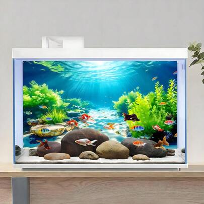Underwater Oasis In Sunlight, Aquarium Background Painting, Aquarium Background Sticker, Reptile Terrarium Background Sticker, Self-Adhesive Front, Aquarium Landscape Decor, Aquarium Decorations