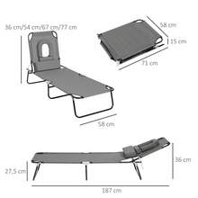 Sun Lounger With Face Opening And Cushion, Foldable, Water-Repellent Cover, Metal Frame, Dark Grey. - Dark Gray - View 3